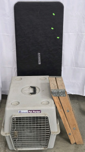 Black Folding Table - 20" x 48" , Pet Porter Kennel - 26&frac12;"L x 20"W x 19"H , Small Wood Folding Step Stool