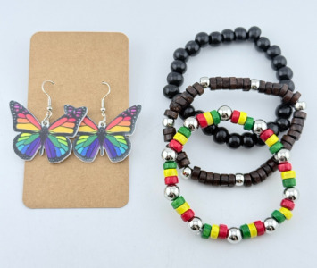 Butterfly Earrings & (3) Boho Style Bracelets