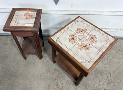 (2) Vintage Tile Top Side Tables 22&rdquo;x 11&rdquo; & 19&rdquo;x17&rdquo;