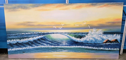 Very Large Hand-Painted Beach Canvas Art Decor - 92&frac34;" x 46"