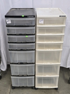 (2) Rolling Plastic Storage Mini Chests - 42&frac12;"H x 12&frac12;"W x 16"D