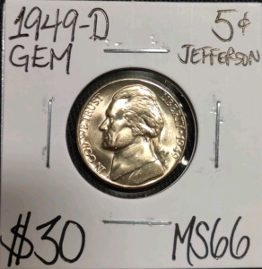 1949-D MS66 Gem Mint State Jefferson Nickel