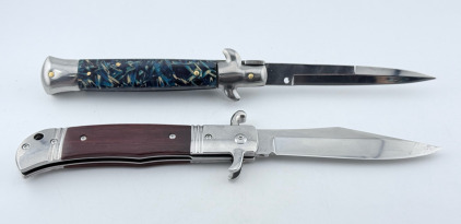 (2) Wood & Marble Handled Switch Blades