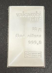 Valcambi Suisse 10g Silver Bar, 999.0 Purity, Swiss Made