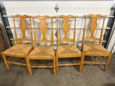 (4) Wooden & Wicker Chair Set
