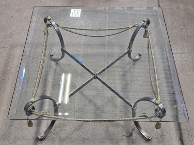 Large Square Metal Table w/ Thick Glass Top - 36" x 36"