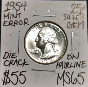 1954 MS65 Mint Error Gem Silver Quarter