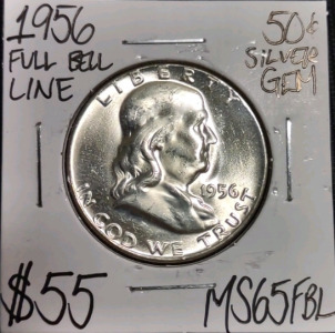 1956 MS65FBL Full Bell Line Silver Half Dollar