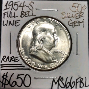 1954-S MS66FBL Rare Full Bell Line Silver Half Dollar