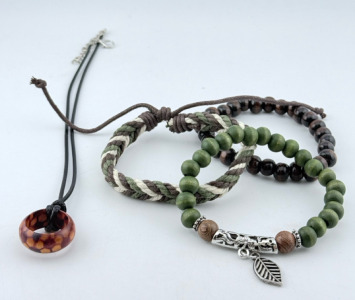 (1) Cord & Ring Necklace & (3) Boho Bracelets