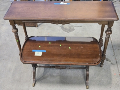 (2) Vintage Wood Tables (One w/ Glass Top) - 48"L x 15&frac34;"D x 30"H & 36"L x 18"D x 16&frac34;"H