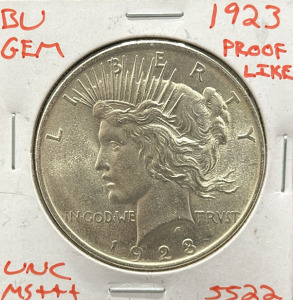 1923 Peace Dollar Coin, One Dollar, 90% Silver, No Mint Mark