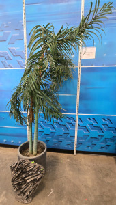 Large Faux Palm Tree in Pot - ~8' Tall & Small (Heavy) Stone Sculpture - 21" x 24"