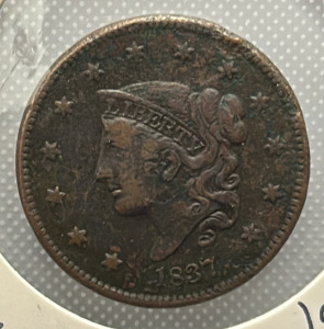 1837 United States Coronet Head Large Cent, Copper Coin, No Mint Mark