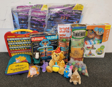 Vintage Toys, Including TinkerToy, "Galactic Space Vader" UFO Kite, Playskool Alphie Robot, Winnie-The-Pooh Backpack, And More