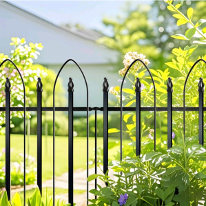 (1) Garden Fence 32 inch H x 24 inch W (5 Panels, Total 10 feet), Metal Decorative Border Folding Fence, Landscape Fencing for Dog, Flower Bed, Yard, Animal Barrier, (1) Shade Sail Pole, 9FT Sun Shade Post Heavy Duty Sun Shade Pole for Grass, 2.5 Diameter