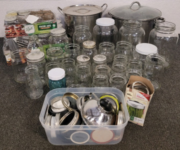 Water Bath Canning Lot- Including Water Bath Canner, Jars, And Rings