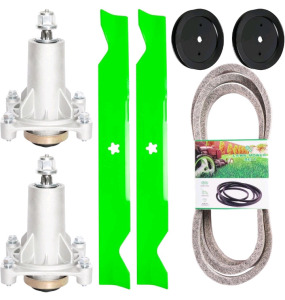 (1) Heavy Duty Cast Iron Sign Post and Base Kit - 17" DIA Stand with 48" Post and Bolts & Nuts for Hanging Signs, Portable Sign Holder for Parking and Recreational Use, (1) Deck Tiles 9 Piece Set, And (1) 46 Inch Mower Deck Rebuild Kit for AYP Craft sman 