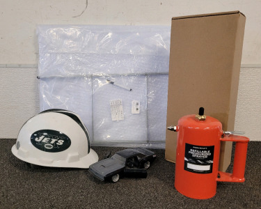 4 Pack Blank Yard Signs with Stakes 24" X 18", White Floating Shelves, NY Jets Hard Hat, Refillable Pressurized Sprayer, And Modle Car