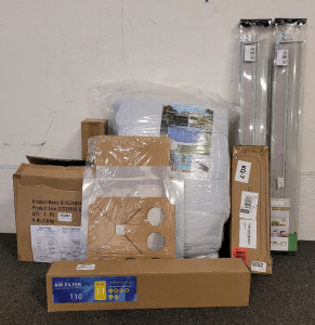 Pool Liner Pad, (2) Milin Blackout Shades, Countertop Fruit Baskets, Cake And Cupcake Boxes, Air Filter, And Door Mat