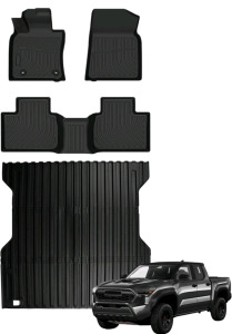(1) Floor Mats & Truck Bed Mat fit for Toyota Tacoma Accessories 2024 Double/Crew Cab Floor Mats with 5FT Bed Mats TPE All Weather Protection Floor Liners (Automatic Transmission), (1)Front Half Windshield for Pioneer 1000 16-25, Dark Tinted Durable Front
