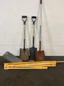 (4) Shovels And A Pro Adjustable Sawhorse Height Adjusts 25&rdquo;-40&rdquo;