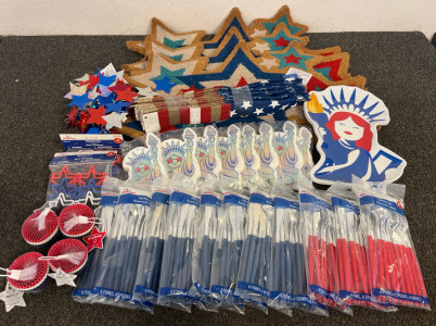 Patriotic Party Supplies! Floor mats, Napkins, Sunglasses, Silverware & More!