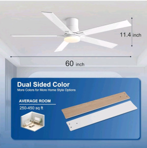 (1) 60 Inch Ceiling Fans With Lights And Remote, Flush Mount White Ceiling Fan With 5 Blades, 6 Speed Reversible DC Motor, 3CCT Dimmable LED-Low Profile Design For Bedroom, Living room & Covered Outdoor, (1) Multifunctional Kitchen Spice Box, Wall-Mounted