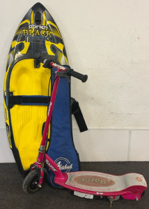 Pink Electric Razor Scooter, O'Brien Black Magic Kneeboard & Abahub Paddle