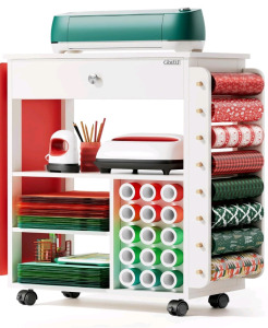 (1) Crafit Craft Cart Organizer Table Compatible With Cricut Rolling Organization And Storage With Vinyl Roll Holder, Crafting Cabinet Workstation Tool Accessories Holder For Craft Room (Patented), (1) KreuRaxy Expandable Silverware Cutlery Utensil Organi