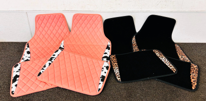 (2) Universal Sets Of Car Mats (Pink / Cow Print & Black/ Leopard)