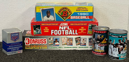Collectable Sports Cards &mdash; Donruss 1991 Collectors Set Baseball Puzzle & Cards, Score NFL Football 1990 Collectors Set Cards, Sealed Bowman 1990 Baseball Cards Set, Sealed Super Bowl XXV Limited Edition Silver Anniversary Commemorative Card Set, Pinnacle