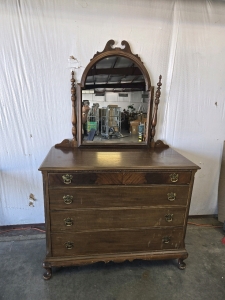 Antique Wood Dresser With Vanity Mirror