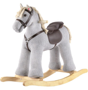 Rocking Horse, Gray Wooden Rocking Toy, Rocking Animals For Children 3-6 Years Old, Ride On Pony With Realistic Sound, CPC Certified And A KinderMat- 1" Thick 4-Section Rest Mat, 45" x 19" x 1", Red/Blue, Great For School, Daycare, Travel, And Home, 100% 