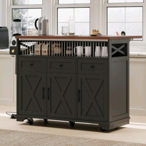 (1) 46.5'' Farmhouse Kitchen Island With Drape Of Beads And 3 Drawers, Rolling Kitchen Cart On Wheels With Drop Leaf And 3 Doors, Internal Iron Shelf And Towel Rack, (1) IZORRO Silver Bathroom Vanity Lights, (3-Light, 22-inch) Modern Vanity Light Fixtures