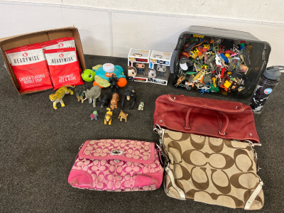 A Bucket Full of Army Men, Dinosaurs, Legos, and More, (3) Coach Bags, Dr. Ephraim Goodweather Funko Pop, Sorrento Funko Pop, And More!!