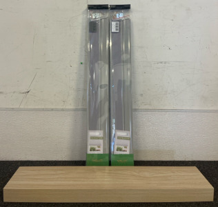 (2) Grey Cellular Shades & 3ft Floating Shelf