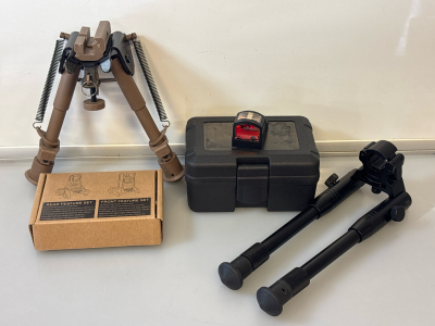 Tactical Shooting Accessories Lot &ndash; Bipods, Holosun Reflex Sight, Iron Sights & Case Bundle
