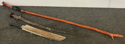 Vintage Handmade Battle Sword, Machete & Walking Stick