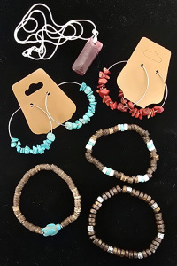 Red Fire Agate Necklace And Hoop Earrings, (3) Beaded And Turquoise Bracelets, Turquoise Hoop Earrings