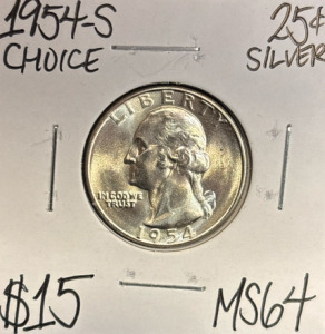 1954-S MS64 Choice Silver Washington Quarter