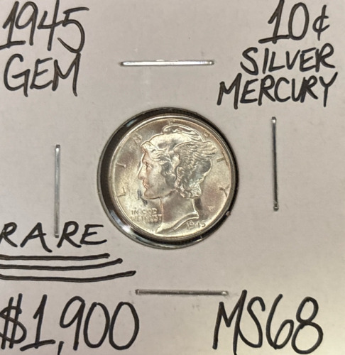 1945 MS68 RARE Gem Silver Mercury Dime