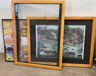 Picture Frame and (2) Art Pieces