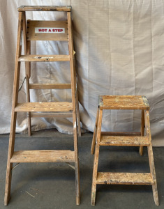45&rdquo; Wooden Ladder & Wooden Stepstool