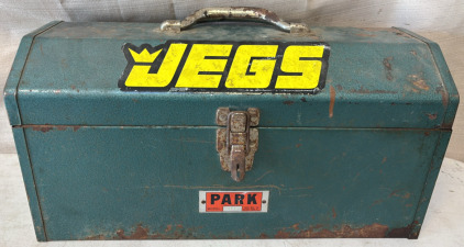 Vintage Metal JEGS Toolbox With Various Parts