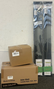 (2) Black Cordless Cellular Shades, Under-Sink Organizer & Bed Pillow Gap Wedge