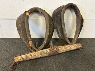 (2) Vintage Leather Horse Collars and Doubletree
