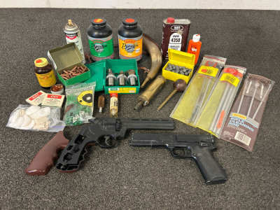 Reloading And Gun Cleaning Equipment Includes: Powders, Die Set (357 Mag/ 38 Special), Speer Lead Balls, Sierra Rifle Bullets, Primers, Rifle Cleaning Rods, Powder Horn, Pellet/ BB Guns, Mnd Much More