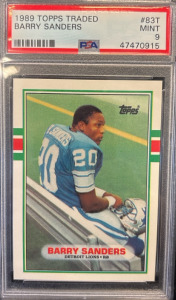 1989 Topps Traded Barry Sanders Rookie Card, Graded PSA 9 MINT