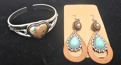 Precious Stone And Turquoise Bracelet And Earrings